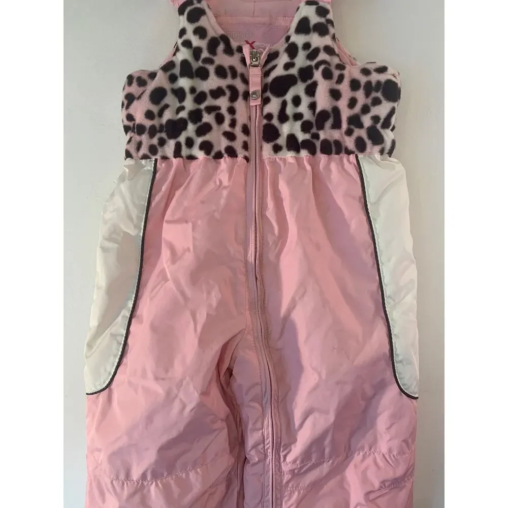 ZEROXPOSUR Girls Faux Fur Leopard Snow/Winter Bib Overalls / Size: 18 Mos.